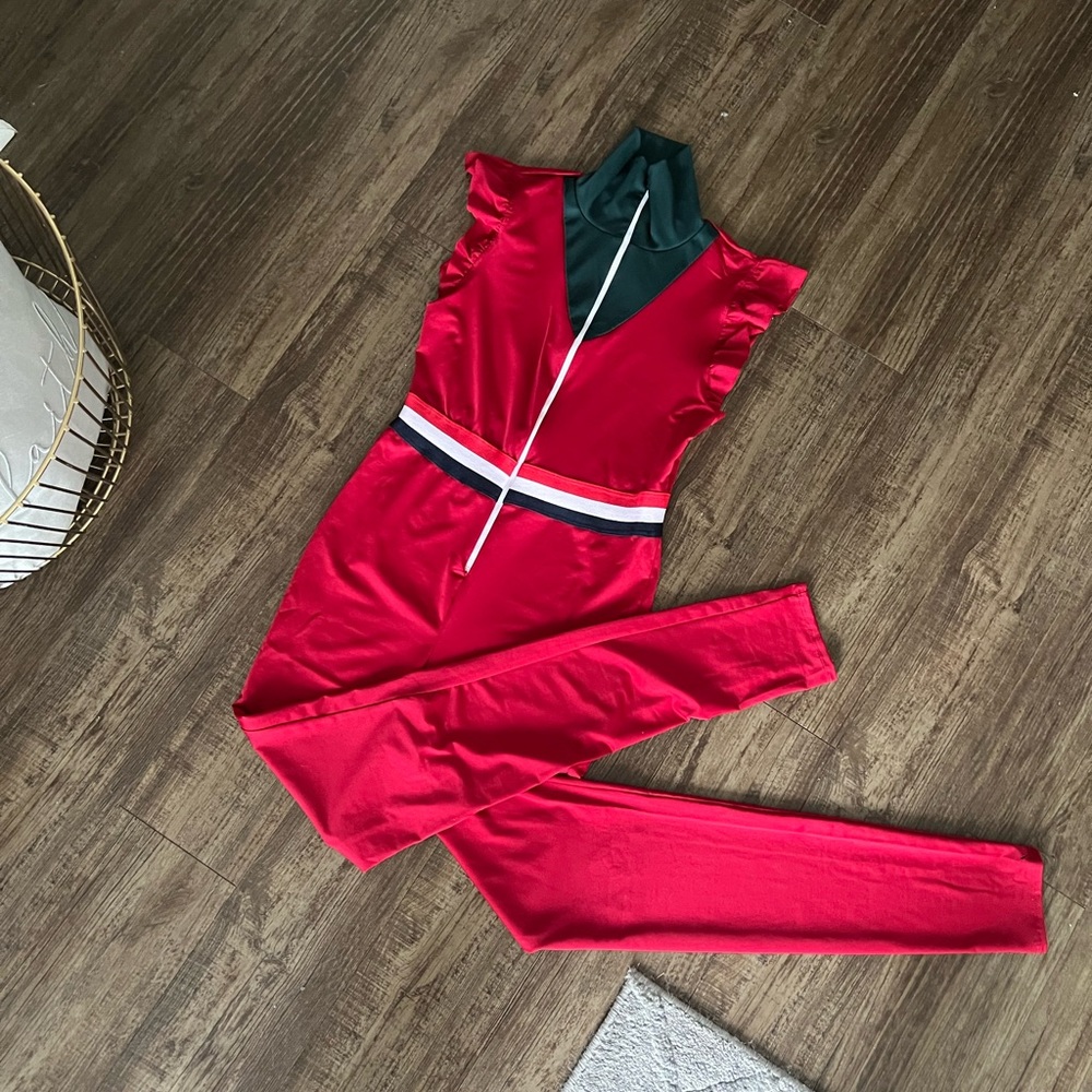 Army Green and Red Fitting Bodysuit.